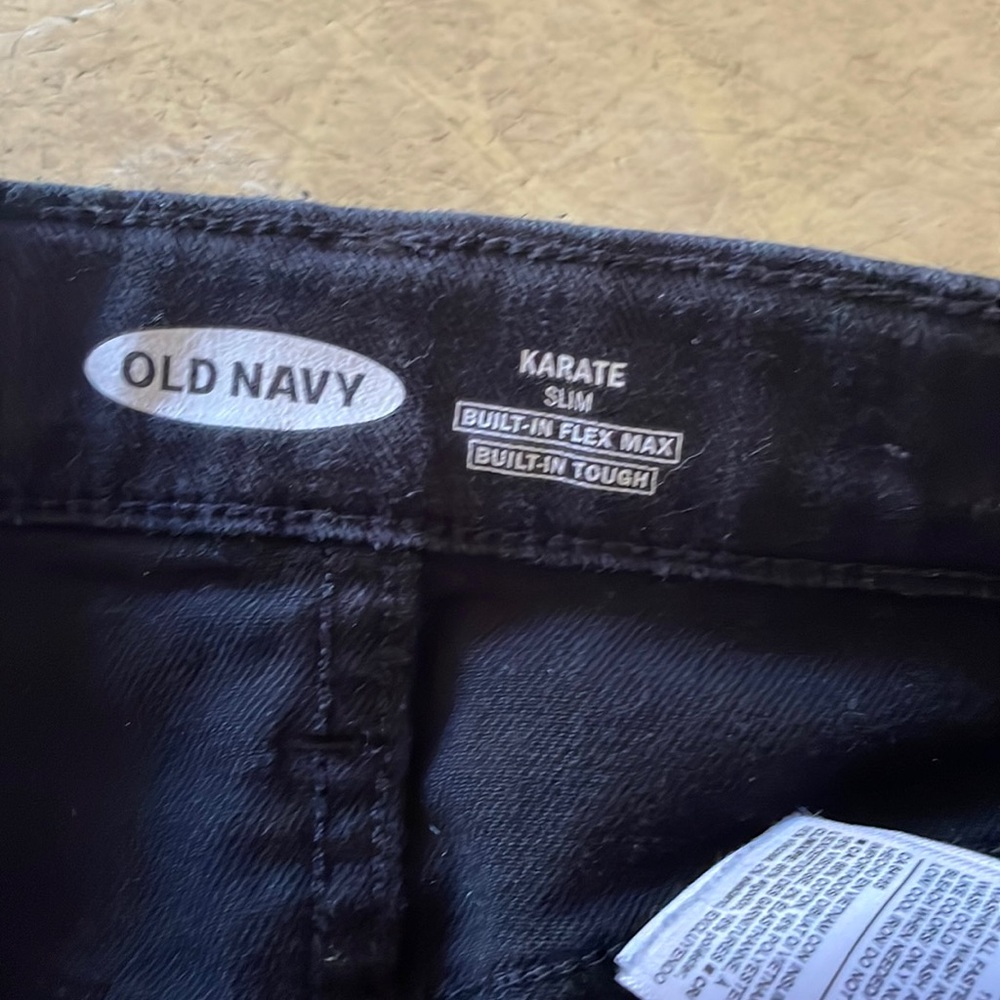 Old navy, boys jean, karate slim, has been used, ripped knee jeans